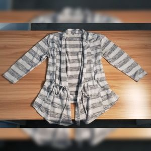 Gray/White Striped 3/4 Sleeve Sweater Cardigan